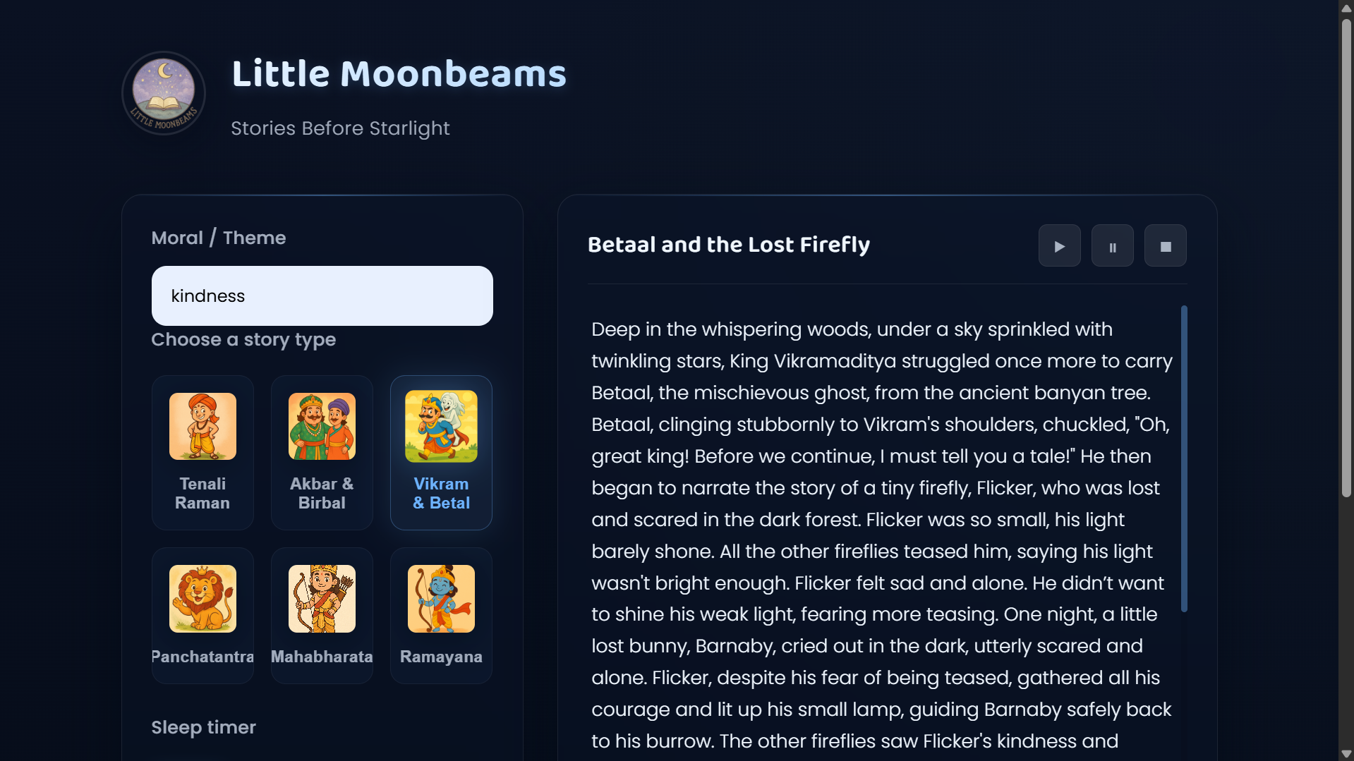 Little Moonbeams AI Story Generator