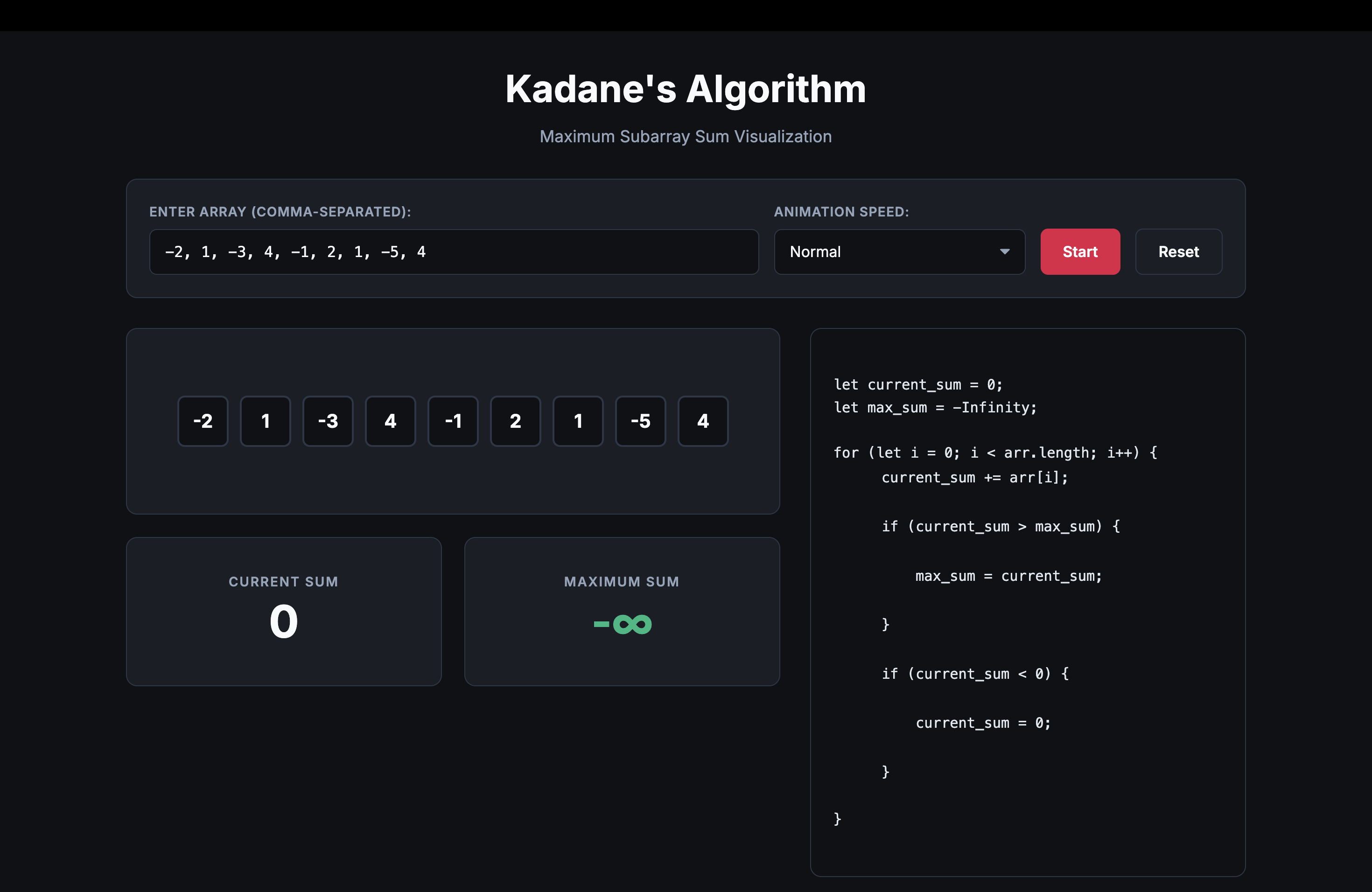 Kadane's Algorithm Visualizer